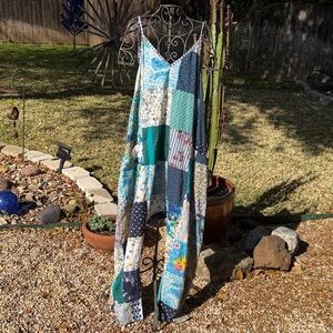 Patchwork  overalls in Blue & Teal Tones